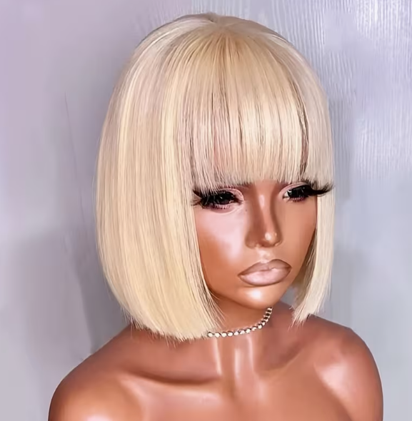 Silky Bob Bang Style Blonde 10 Inch Human Wig