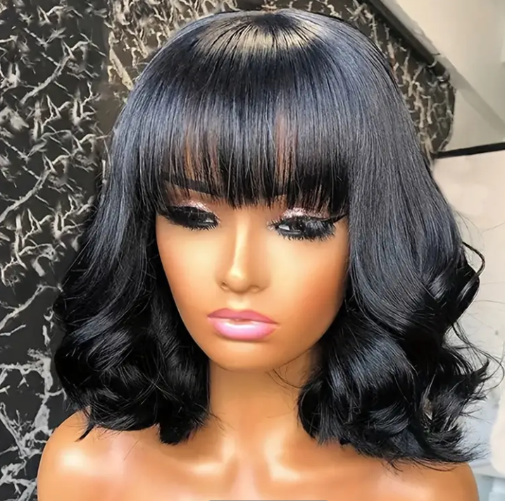 Wavy Bob Bang Style 14-inch Human Wig