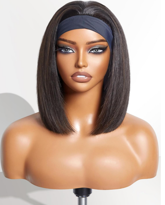 Headband Straight Black Human Wig