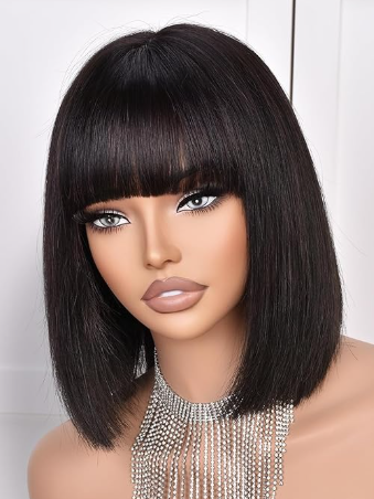 Black Bang Bob 10 inch Human Wig