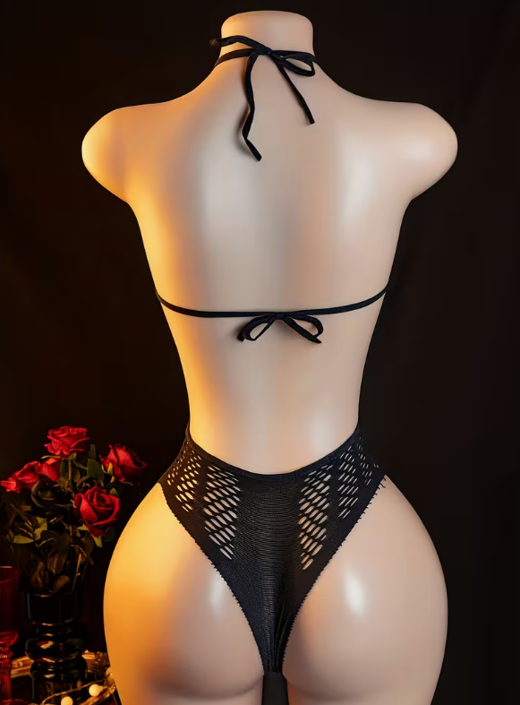 BLACK FISHNET TEDDY LINGERIE