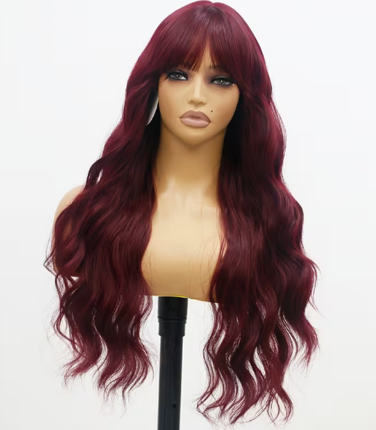 BURGUNDY BANG 26INCH SYNTHETIC WIG