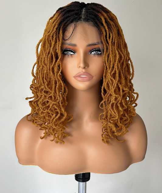 Custom Faux Locs Braid Ombre Blonde 14 inch Wig